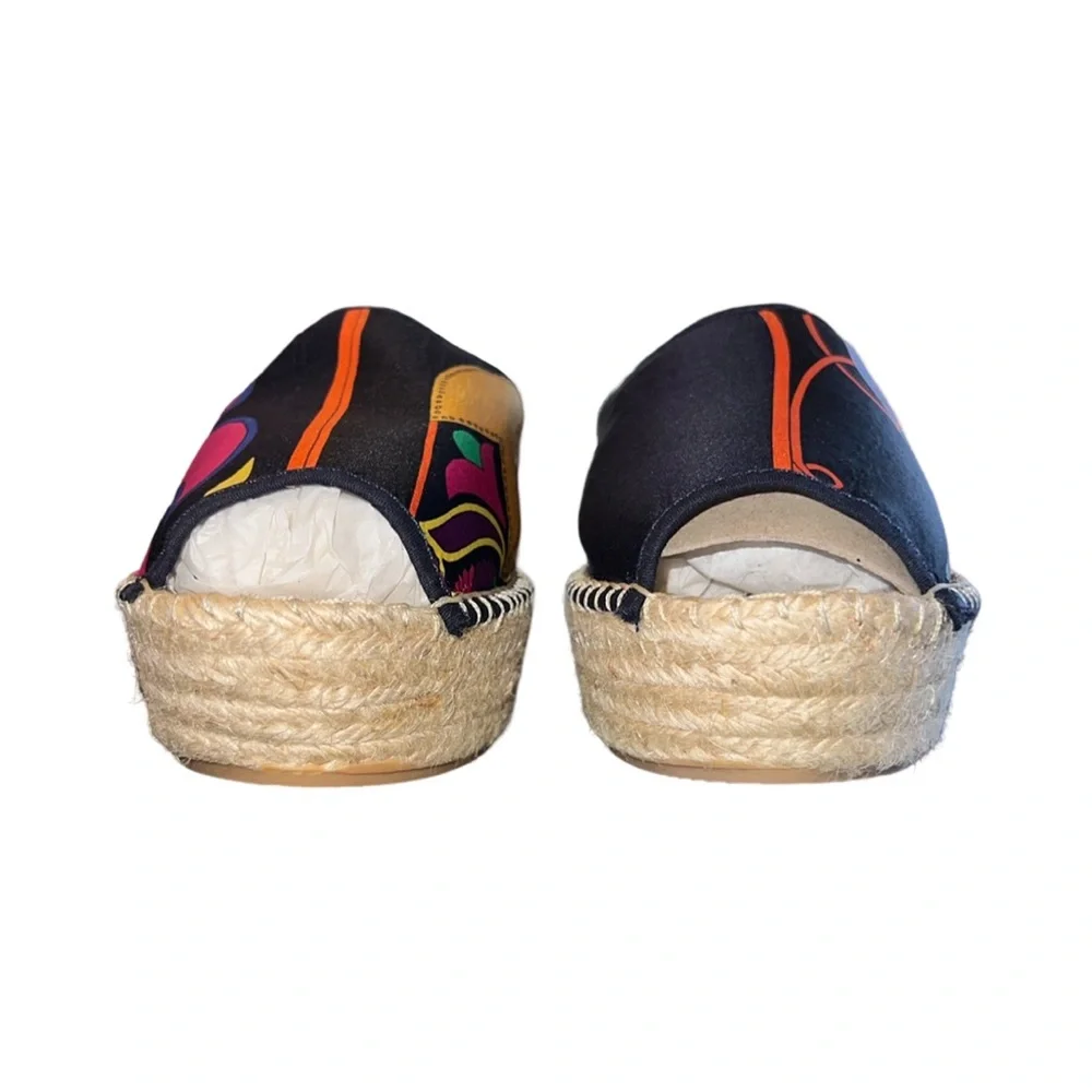 Respoke | Salma Platform Wedge Espadrille Slide Sandals | Black | 40 9.5 10 New